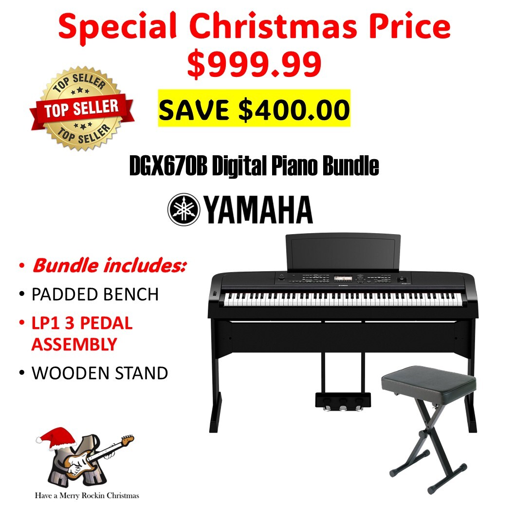 Yamaha DGX-670B 88 Weighted Key Piano Bundle with padded bench, lp1 pedal, wood stand