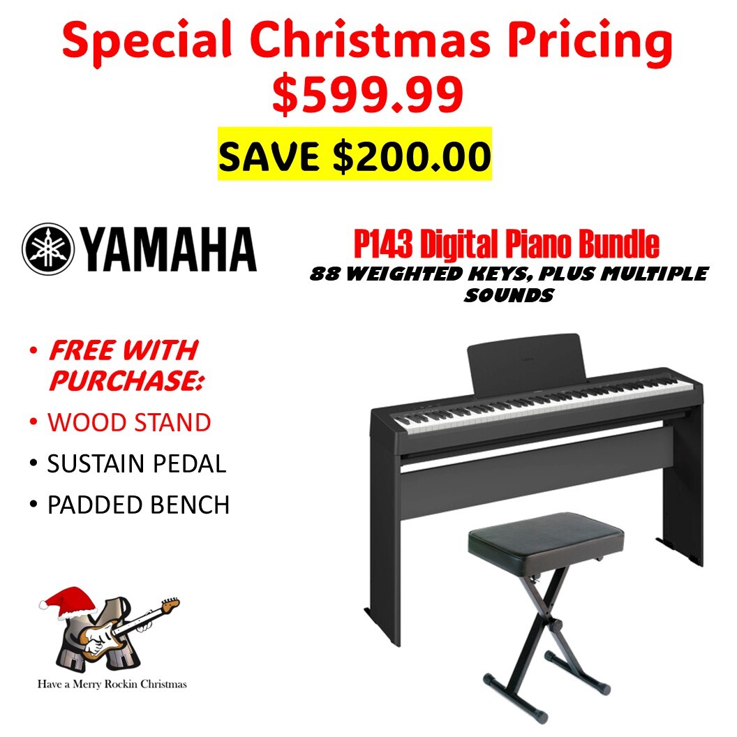 Yamaha P-143 Digital Piano Bundle - Piano 88 key, WOOD Stand, PADDED Bench 
