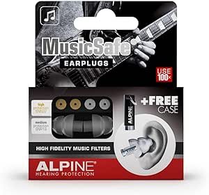 Alpine Hearing Protection Musicians Earplugs With Two Interchangeable Filter Sets & Case Earplugs