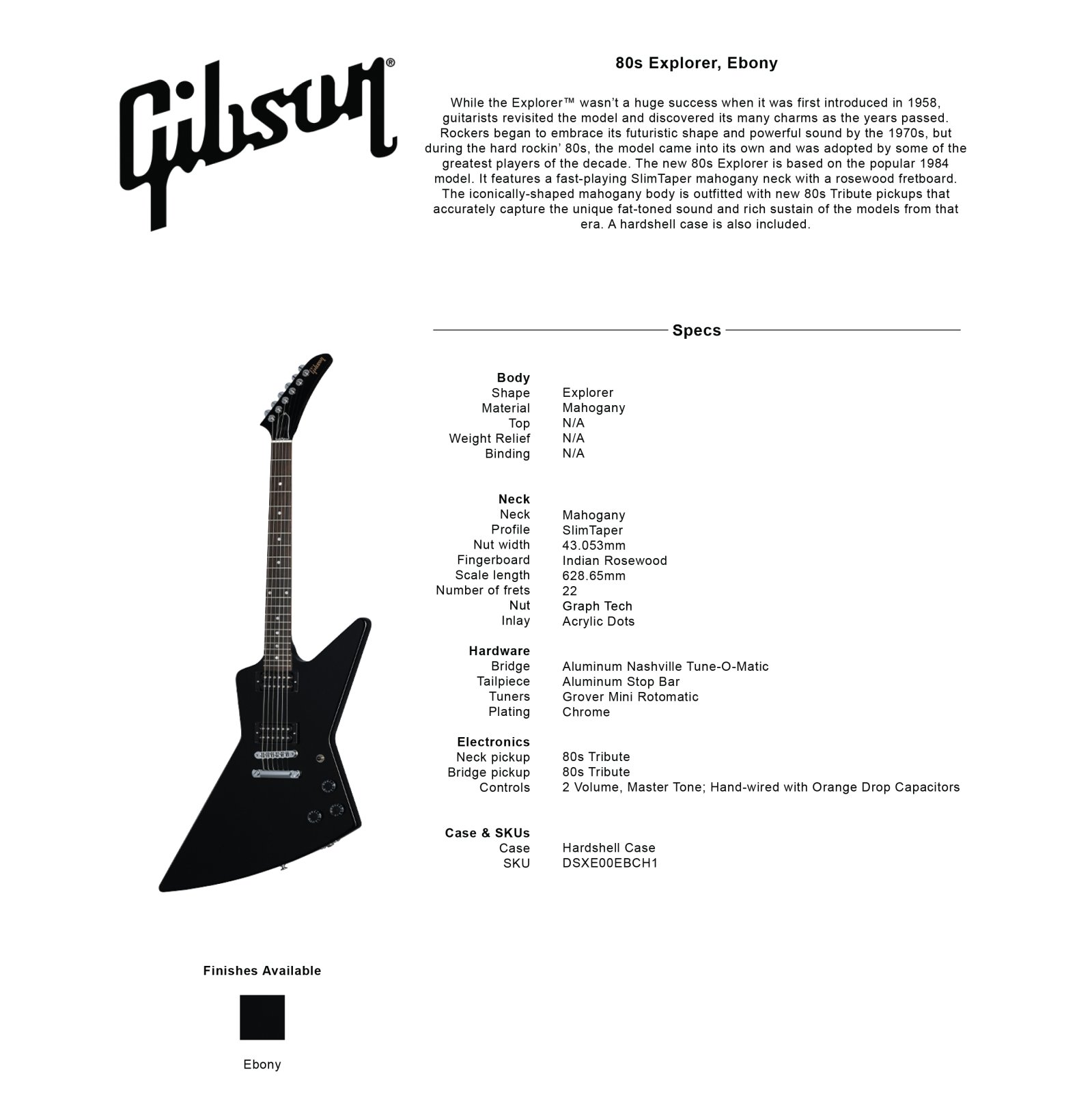 Gibson 80s Explorer Ebony - 711106055329