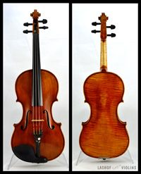 The front and back of a fine violin.