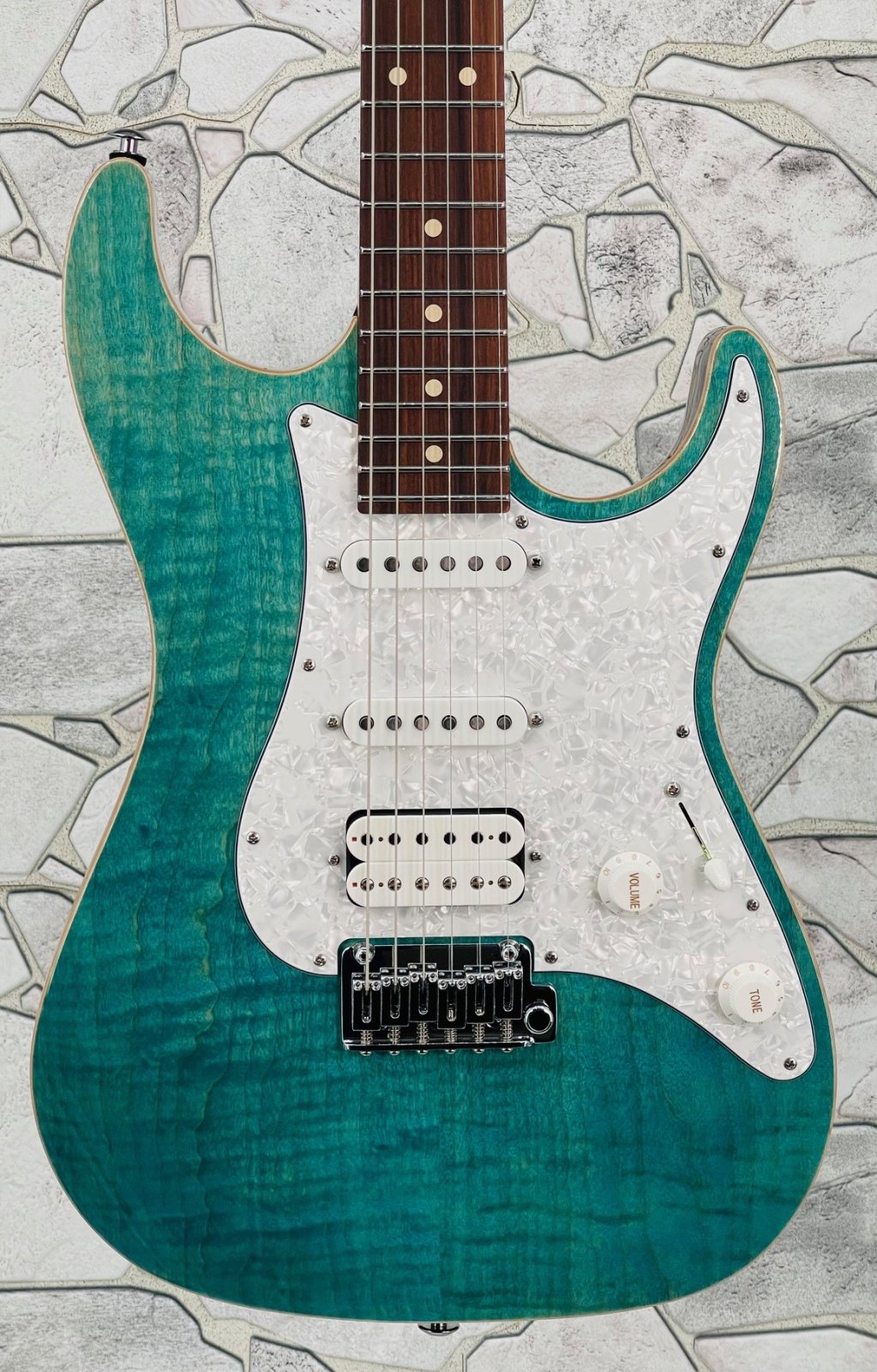 Suhr Standard Plus in Bahama Blue Transparent Quilt top SSCII 