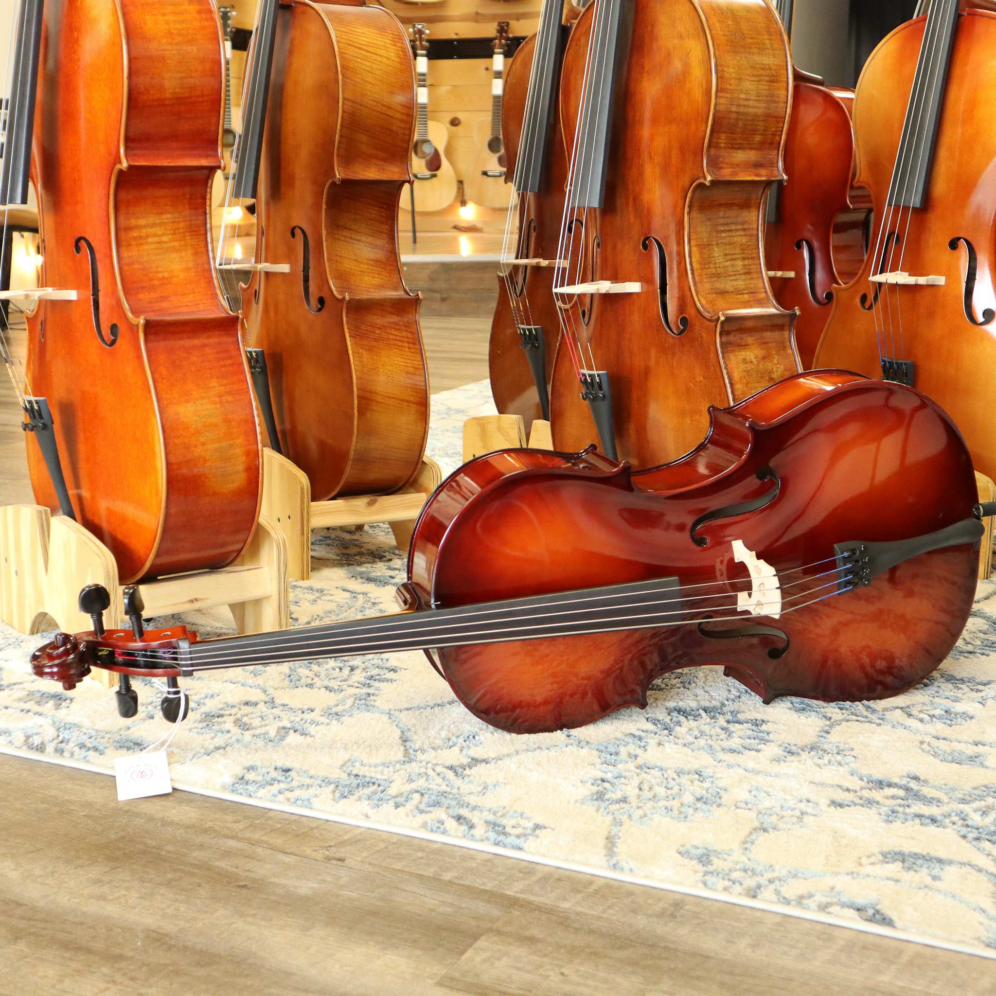 image of a shiny plywood cello