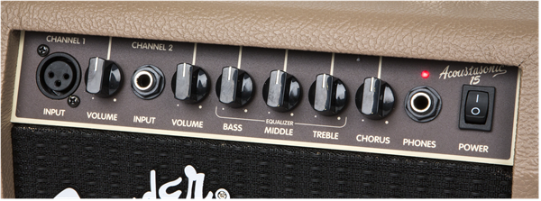 Fender ACOUSTASONIC 15 acoustic guitar amp with mic and instrument inputs - 885978304028 Fender ACOUSTASONIC 15 acoustic guitar amp with mic and instrument inputs - 885978304028